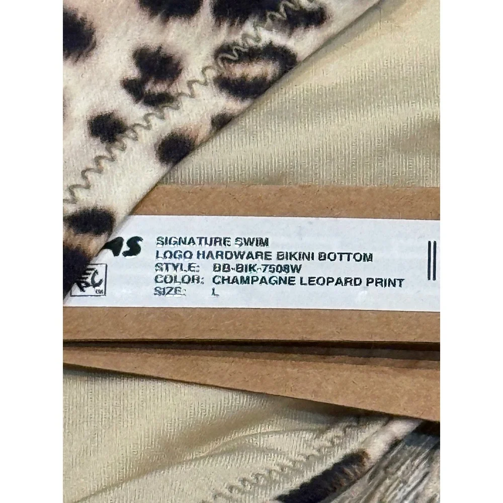 RARE SKIMS Signature Swim Logo Hardware Bikini Bottom Champagne Leopard L NWT